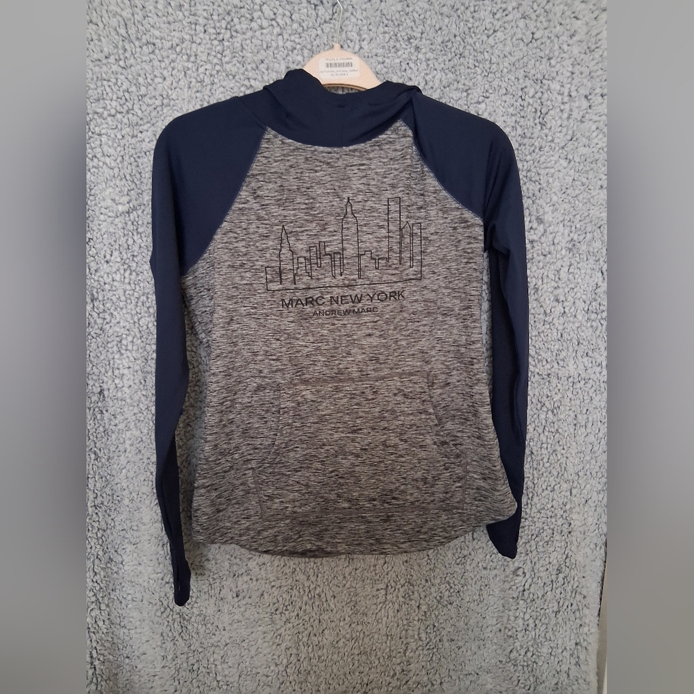 Marc New York Heather Gray & Navy Hooded Pullover